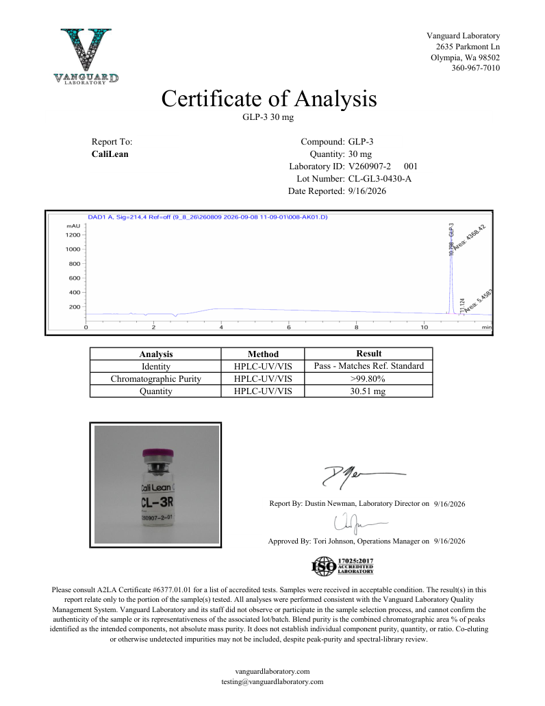 Original GLP-3 laboratory certificate