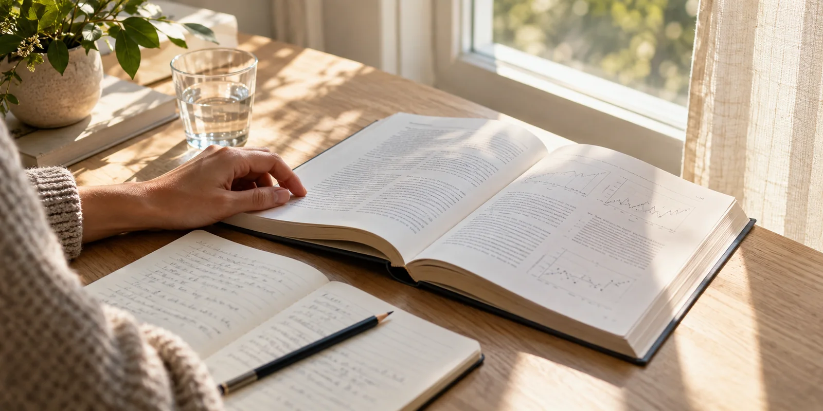 An open book and notes in natural daylight
